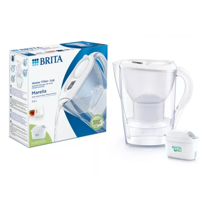 Jarra filtrante de agua BRITA Marella con cartucho Maxtra Pro, depósito de agua de 2,4 L, blanca, asa ergonómica