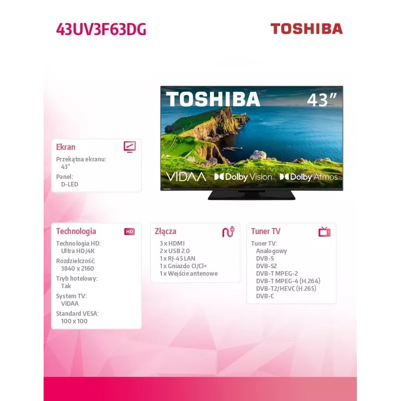 TV LED 43UV3F63DG 43 pulgadas pantalla LED resolución 4K