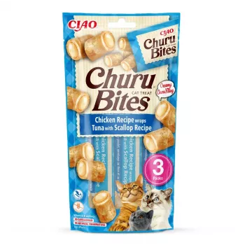 INABA Churu Bites Pollo con atún y vieiras - Snack para gatos - 3x10 g