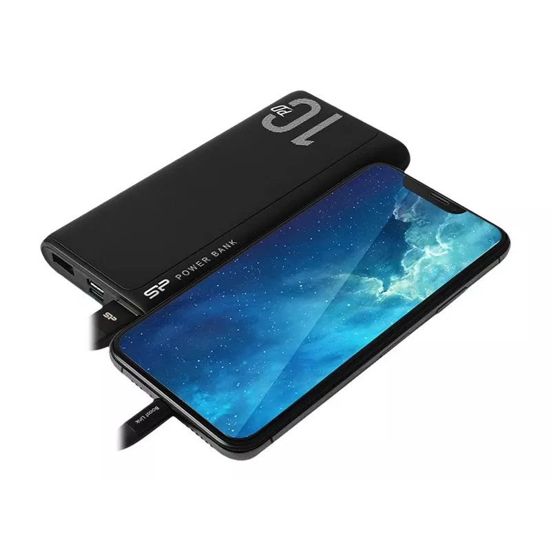 Batería externa Silicon Power QP15 10000 mAh, LiPo, 2x USB-A + 2x USB-C, entrada Micro-USB, negro