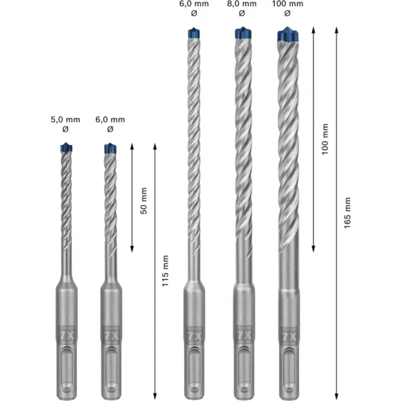 Bosch Expert SDS-plus-7X juego de brocas para martillo, 5 piezas, 5/6/8/10 mm
