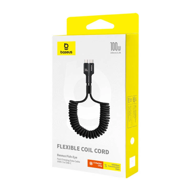 Cable de carga rápida USB-C a USB-C Baseus Fish-Eye 1 m 100 W negro