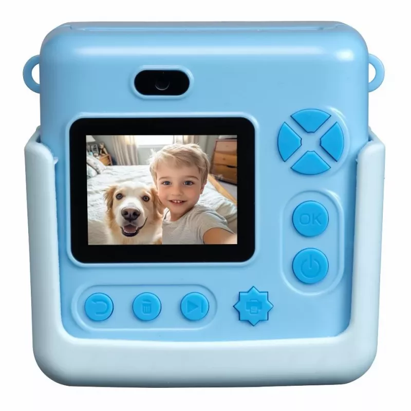 Denver KPC-1363BU Cámara de impresión instantánea infantil Dino con impresora térmica, 20 MP, azul