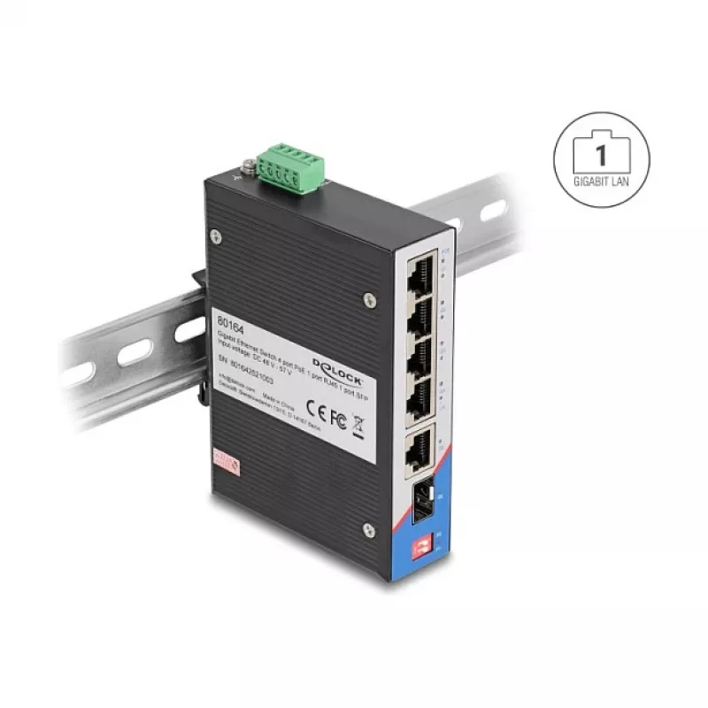 Switch de red DELOCK 80164 4 puertos Gigabit PoE con 1 puerto RJ45 uplink