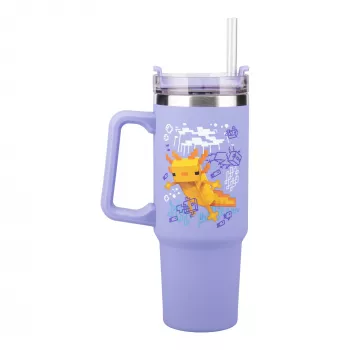 Vaso isotérmico Paladone Minecraft morado con pajita, 900 ml