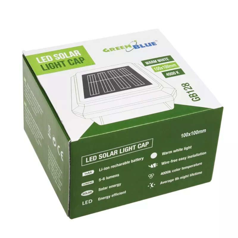 GB128 Lámpara solar LED para postes de valla y jardín, Negro - Verde Blue