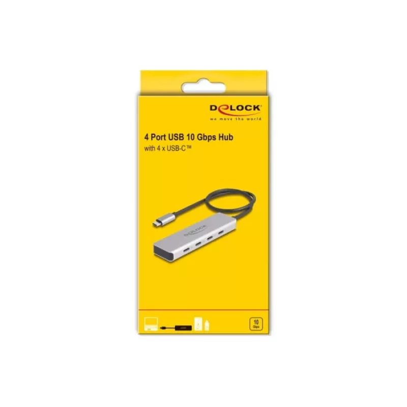 DeLOCK Hub USB Type-C 10 Gbps 4 puertos Aluminio Gris