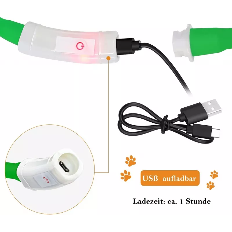 Collar LED Anicoll verde para perros y gatos modelo iluminación recargable