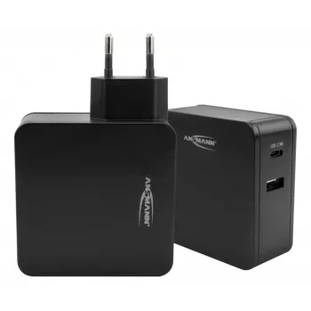 ANSMANN 247PD - fuente de alimentación - 45 vatios - 4700 mA - PD, QC 3.0 - 2 puertos de salida (USB, USB-C) - negro (1001-0095)