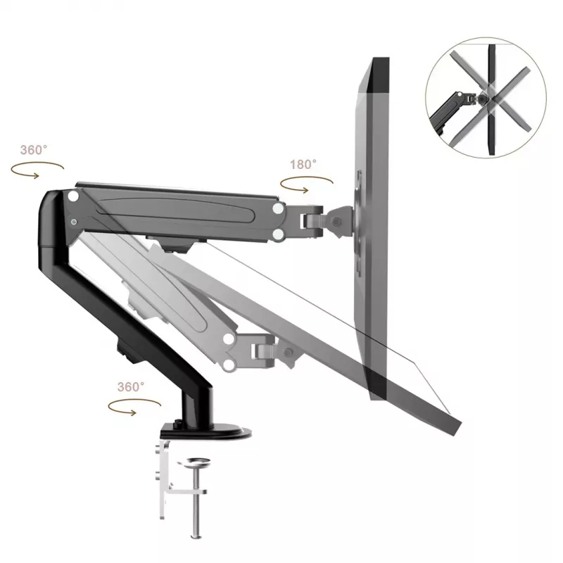 Soporte para monitor Maclean MC-860N, con pistón de gas, 13-27, 8 kg, Negro
