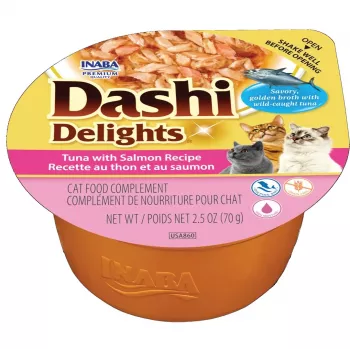 INABA Dashi Delights atún con receta de salmón comida húmeda para gatos 70 g