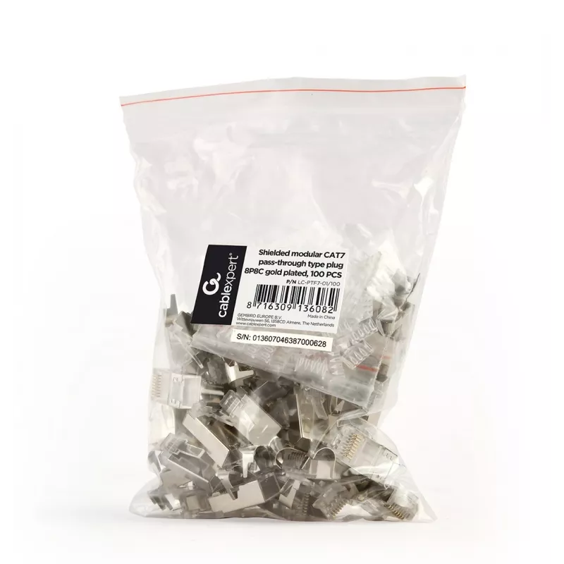 Conector macho RJ45 GEMBIRD CAT7 8P8C dorado 15µ FTP/SFTP, pack de 100