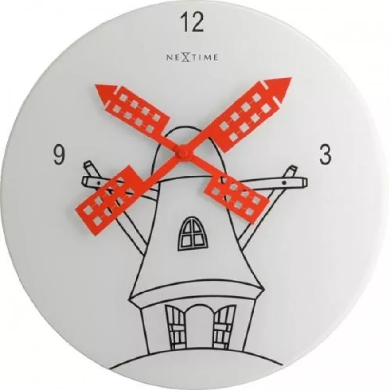 Reloj NeXtime 8807 Windmil, Ø30 cm, pared, blanco/negro/rojo