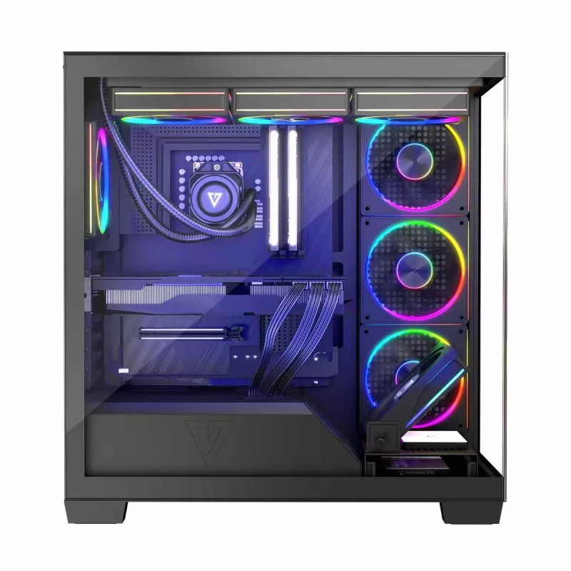 Caja de PC MODECOM Volcano Stellar 5F ATX Midi Tower, cristal templado, 5 ventiladores preinstalados, USB‑C, compatible con microATX/ATX, GPU máx. 420 mm, altura de disipador de CPU 175 mm