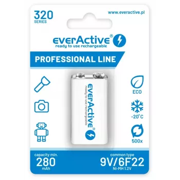 Batería recargable everActive EVHRL22-320 9V NiMH prismática 8,4V, 55 g, 48,5 mm