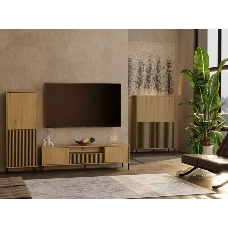 Vitrina KAMARO 2DK estrecha/GŁ roble ARTISAN