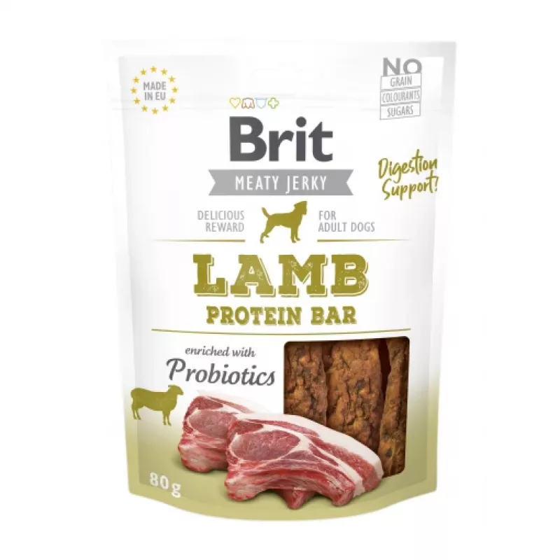 Brit Jerky Lamb Protein Bar snack para perros 200 g – masticable, 30 % proteína, 26 % grasa, sin gluten ni azúcar
