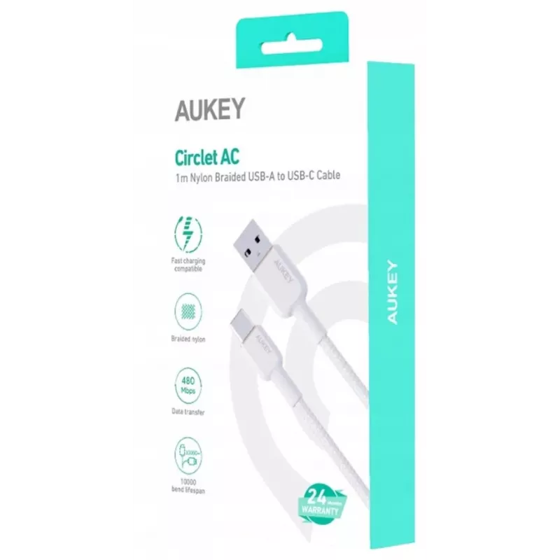 Cable de nailon AUKEY CB-NAC1 Blanco USB-C a USB-A