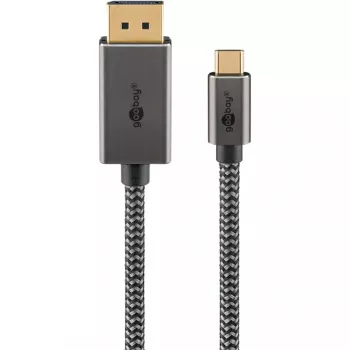 Cable adaptador USB, conector macho USB-C > conector macho DisplayPort, 4K 60 Hz (negro/plata, 2 metros, cable trenzado)