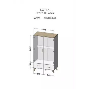 Armario ropero cama meble LOTTA 2D2D, 2 puertas, estructura roble Sonoma con frentes blancos, 1100×550×1900 mm