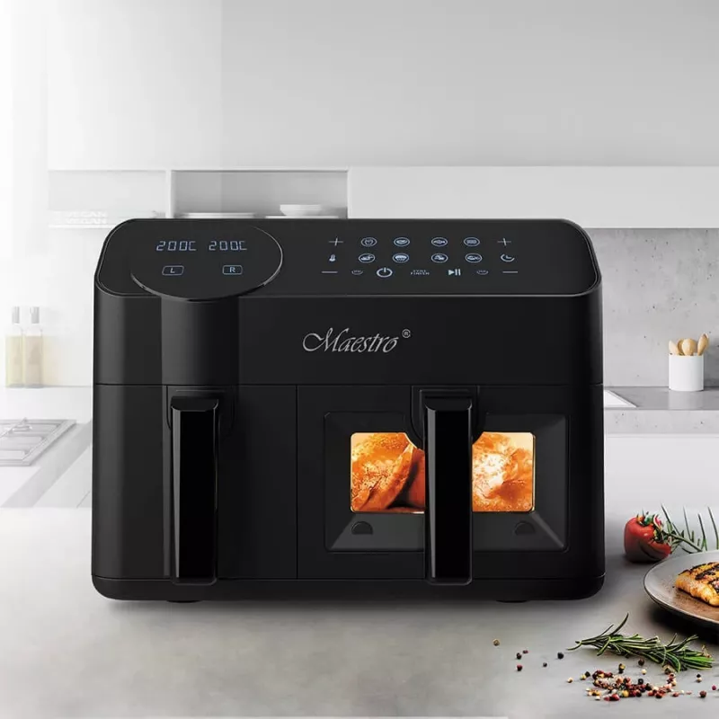 Freidora de aire eléctrica Maestro MR-760 – aparato de sobremesa con doble construcción, 3,5 L + 6 L, control táctil, 2000–2400 W, negro
