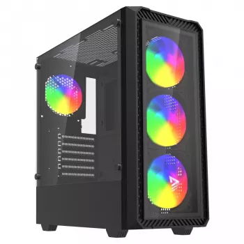 Caja de PC Cube SAVIO Noctis Glass RGB — Negra, ATX/Micro-ATX, 210×410×450 mm, 3 ventiladores frontales de 120 mm