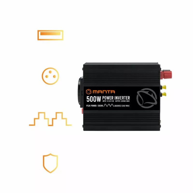 Inversor de corriente MANTA MPI500M 500W potencia continua / 1000W potencia máxima CC a CA