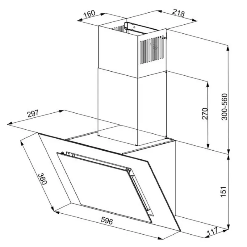 Campana extractora de pared vertical Eco Duo Glas negra