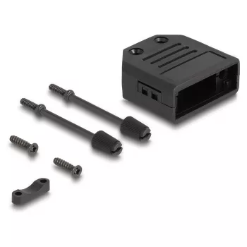 DELOCK carcasa para cables carcasa D-Sub para conector macho/hembra de 9 pines, plástico con alivio de tracción, 33,3×33,8×14,8 mm, negro
