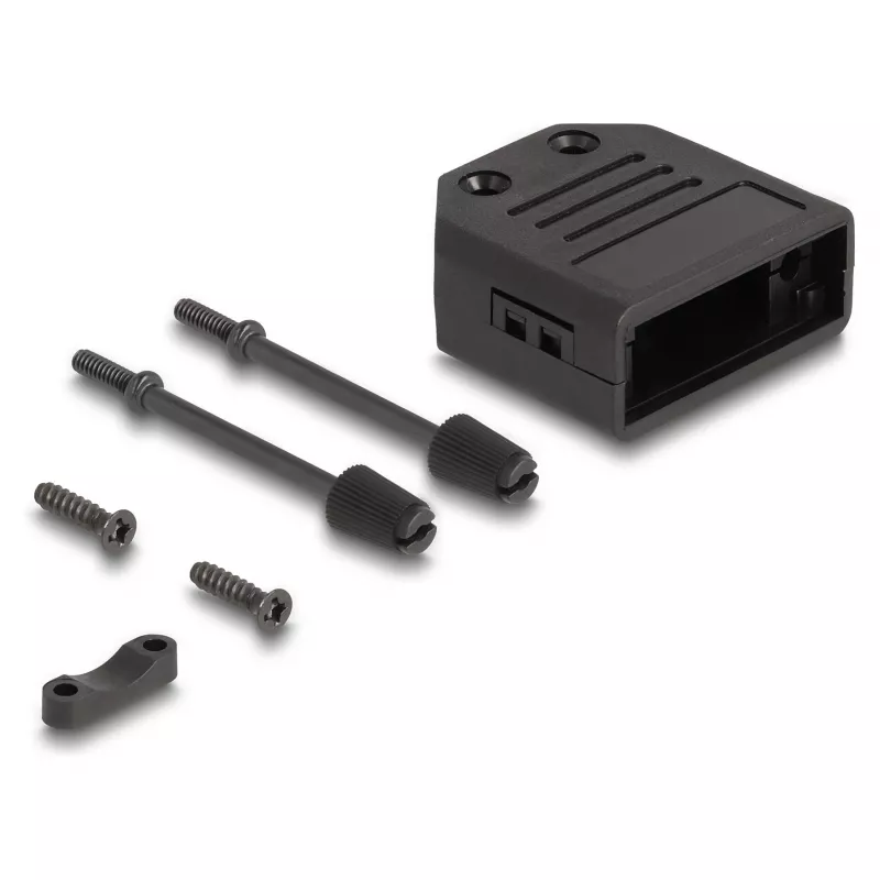 DeLOCK 67026 carcasa D-Sub de plástico para conector macho / hembra de 9 pines con alivio de tensión, negra