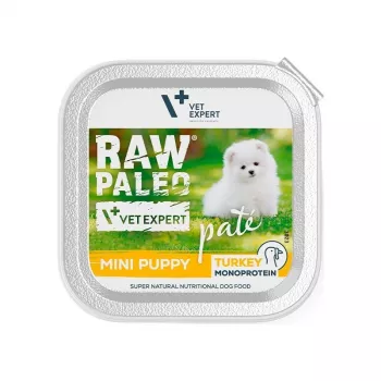 Comida húmeda para perros VETEXPERT RAW PALEO Pate Mini Turkey 150 g — fórmula para cachorros de razas pequeñas, sin cereales ni soja