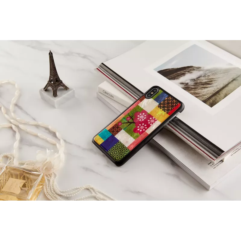 Funda protectora para smartphone iKins para iPhone XS Max – patrón de flores de cerezo, negra