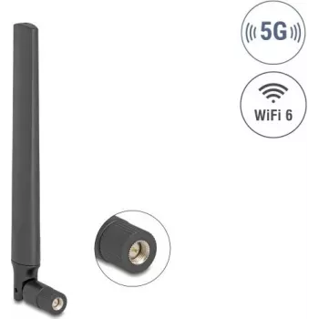 Antena omnidireccional DELOCK 5G LTE GNSS WiFi 6 conector macho SMA 0,9–4,1 dBi 183 mm con articulación inclinable