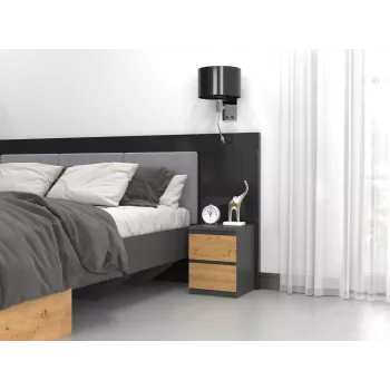 Mesita de noche Topeshop M2 ANTRACYT/ARTISAN 2 cajones antracita roble madera