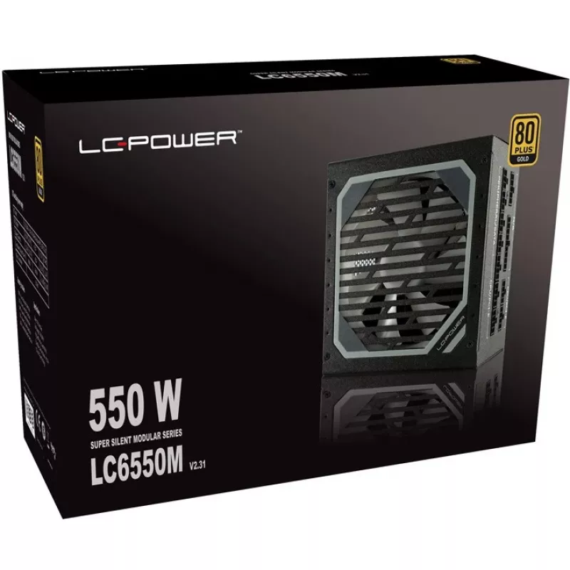 LC Power Super Silent Modular Series LC6550M V2,31 - Fuente de alimentación (interna) - ATX12V 2,3 - EPS12V - 80 PLUS Gold - AC 110-240 V - 550 Watt - PFC activo - Hammered Negro (L