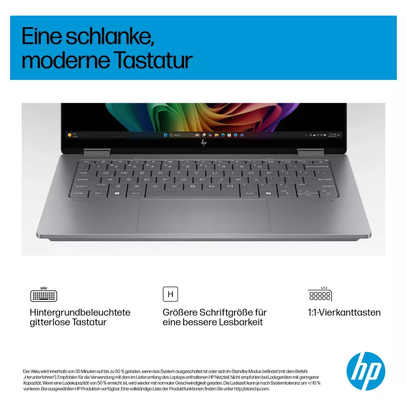 HP OmniBook X Flip Next Gen AI portátil 14-fm0056ng - diseño convertible - Intel Core Ultra 5 226V / 2,1 GHz - Win 11 Home - Arc Graphics 130V - 16 GB RAM - 512 GB SSD NVMe - 35,6 cm (14 inch)
