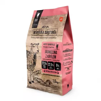 Alimento seco para gatos wiejskazagroda cordero con krill 400 g – gatos adultos, 44 % proteína, 15 % grasa, 6 % humedad