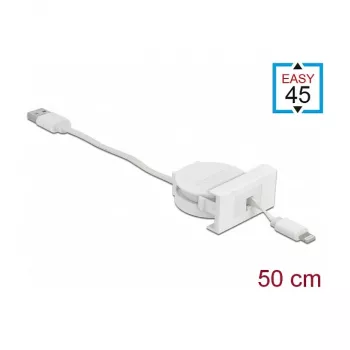 Cable DeLOCK Easy 45 módulo USB 2.0 cable retráctil USB Type-A a 8 Pin Lightning hembra blanco