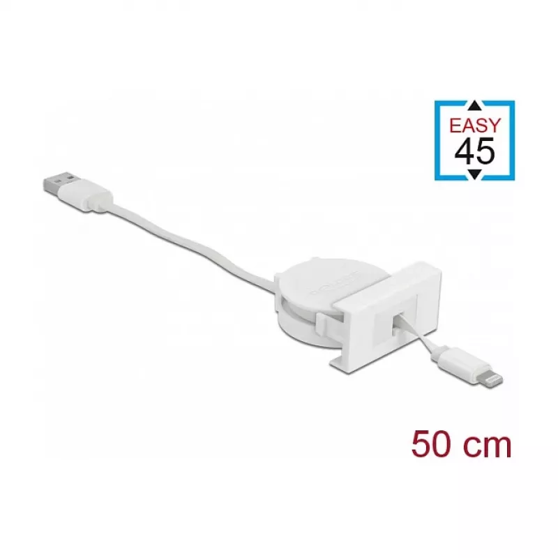 Cable DeLOCK Easy 45 módulo USB 2.0 cable retráctil USB Type-A a 8 Pin Lightning hembra blanco