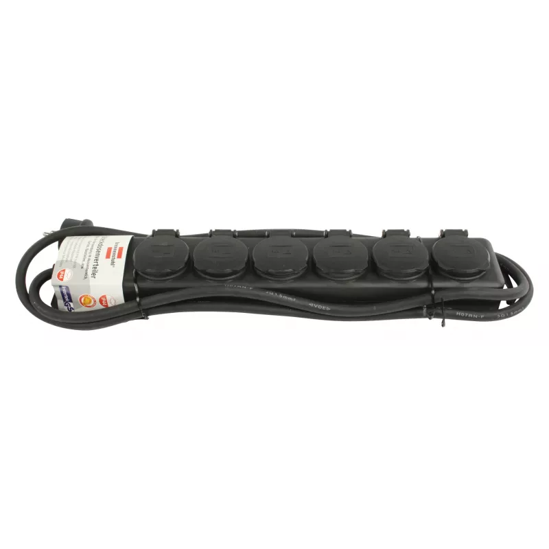 Regleta de enchufes IP44 6 tomas negro 2 m H07RN-F 3G1,5 (1159970)