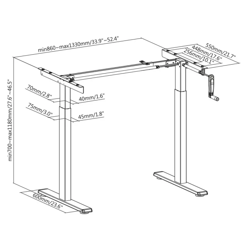 Escritorio de altura ajustable manualmente MACLEAN MC-790NG — carga máx. 60 kg, altura máx. 120 cm