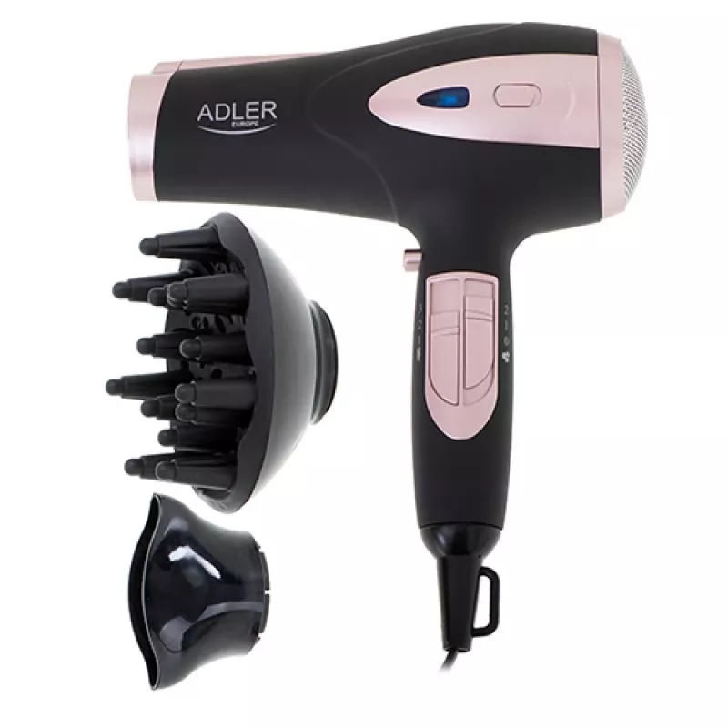 Adler | Secador de pelo | AD 2248b ION | 2200 W | Número de ajustes de temperatura 3 | Función de iones | Boquilla difusora | Negro/rosa