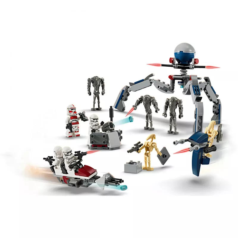 LEGO Star Wars Clone Trooper y Battle Droid Battle Pack Juguete de construcción para niños con vehículo Speeder Bike, 4 minifiguras y 5 figuras, regalo para niños