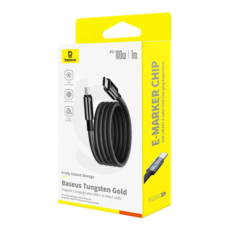 Cable de carga USB-C a USB-C Baseus Tungsten Gold 100W 1 m, negro, nailon