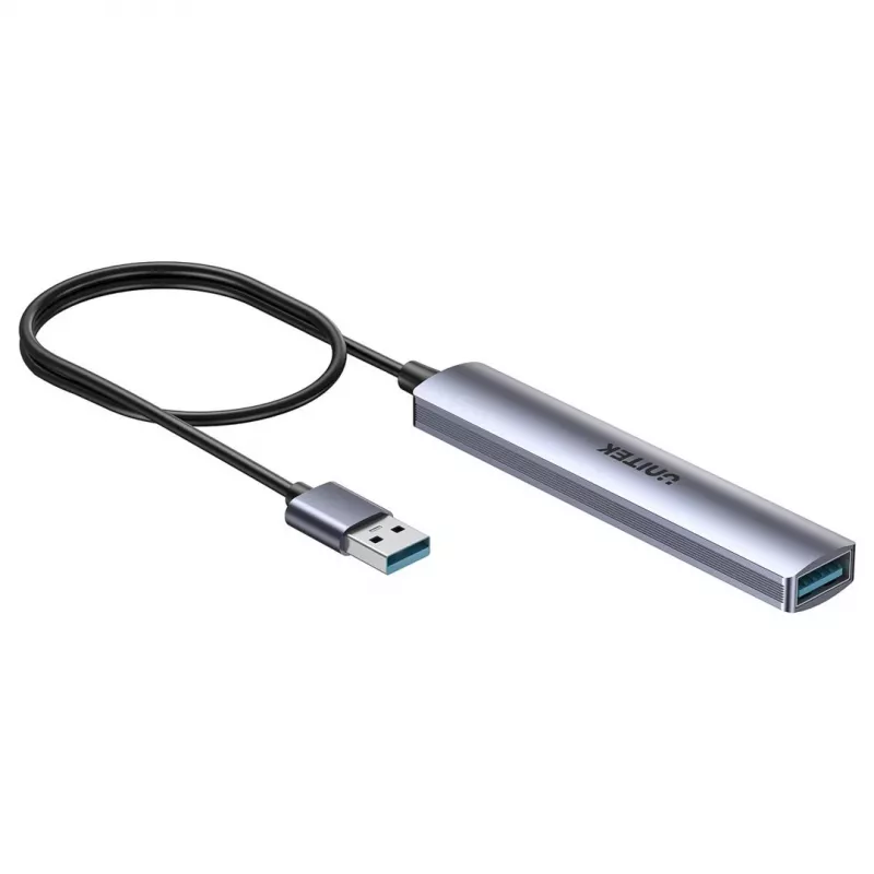 Hub USB Unitek H1208CGY01 — 4 puertos USB 3.0 (5 Gbit/s), compatible con USB 2.0, aluminio