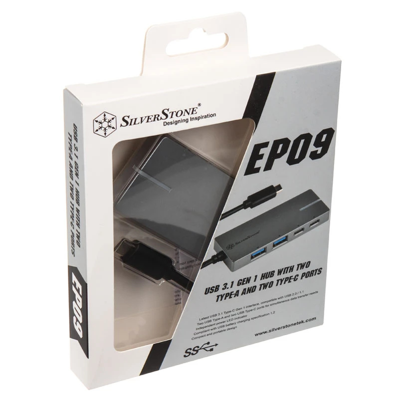 Adaptador USB 3.1-C SILVERSTONE SST-EP09C – conectividad USB-C a USB-A, acabado plata