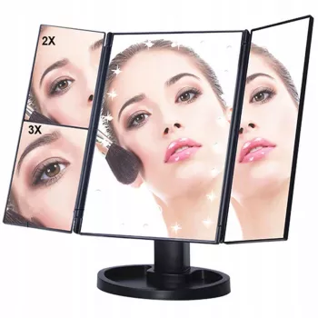 Espejo de maquillaje Extralink, aumentado, negro, plegable, con luz trasera, con soporte