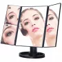 Espejo de maquillaje Extralink, aumentado, negro, plegable, con luz trasera, con soporte