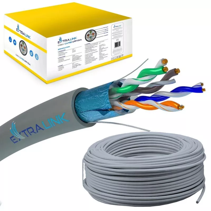 Cable de red Extralink par trenzado CAT5E FTP interior 305M gris