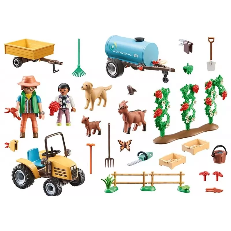 Playmobil 71442 Country: Tractor con remolque y depósito de agua – Cosecha fresca en la granja – Descubre el medio ambiente jugando – Juego de rol imaginativo